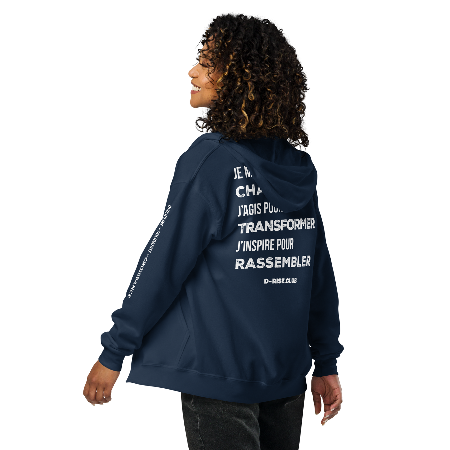 Sweat à Capuche Zippé D-RISE Club (Cimes Sauvages / Bleu Navy) + Accès PREMIUM – Discipline, Liberté, Transformation