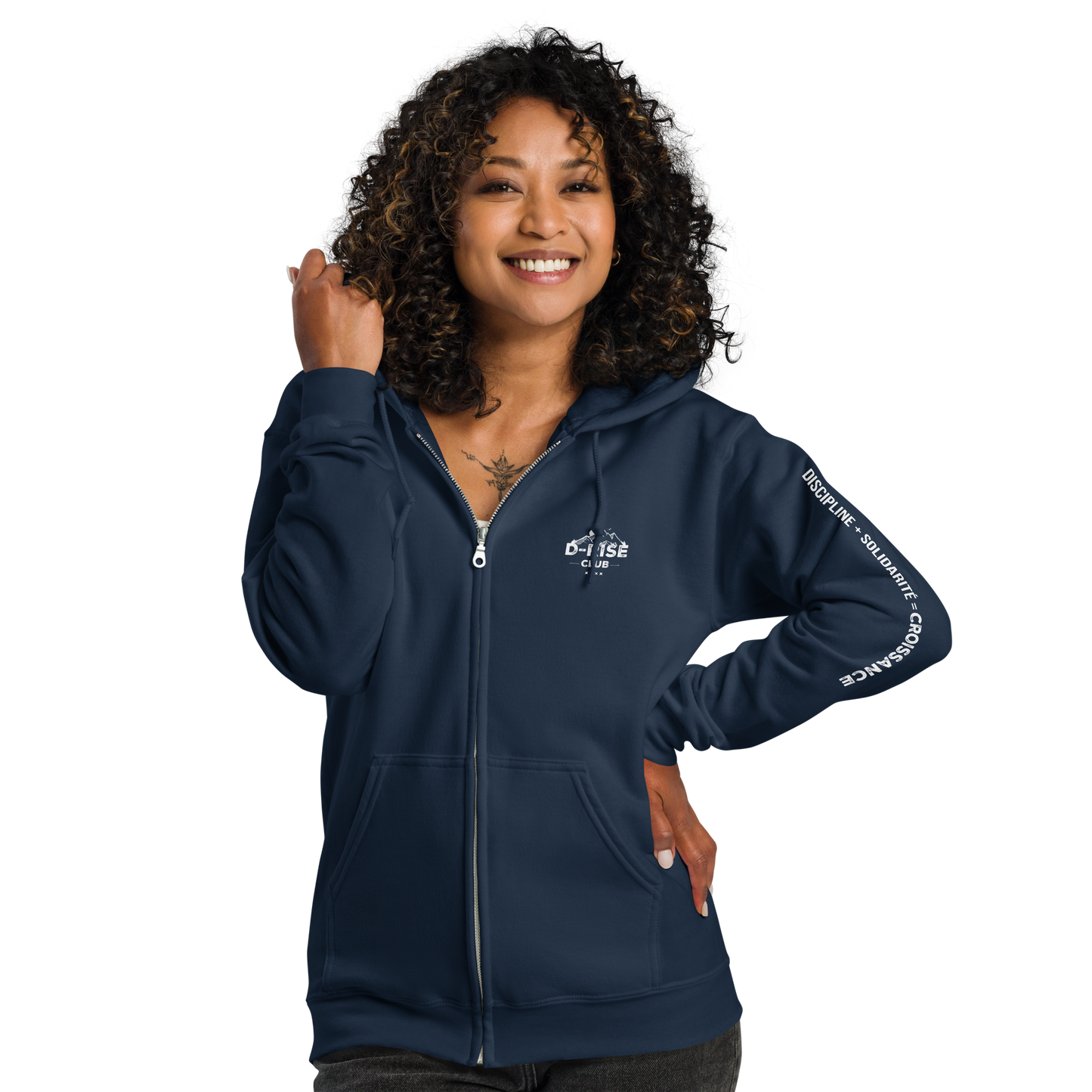 Sweat à Capuche Zippé D-RISE Club (Cimes Sauvages / Bleu Navy) + Accès PREMIUM – Discipline, Liberté, Transformation