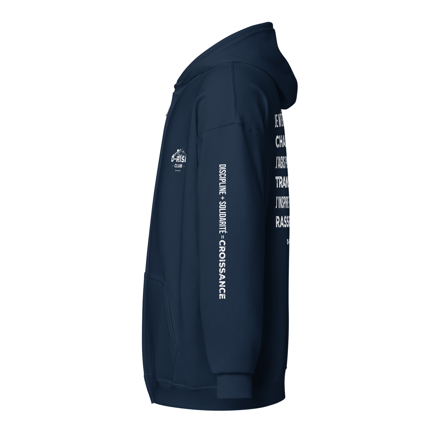 Sweat à Capuche Zippé D-RISE Club (Cimes Sauvages / Bleu Navy) + Accès PREMIUM – Discipline, Liberté, Transformation
