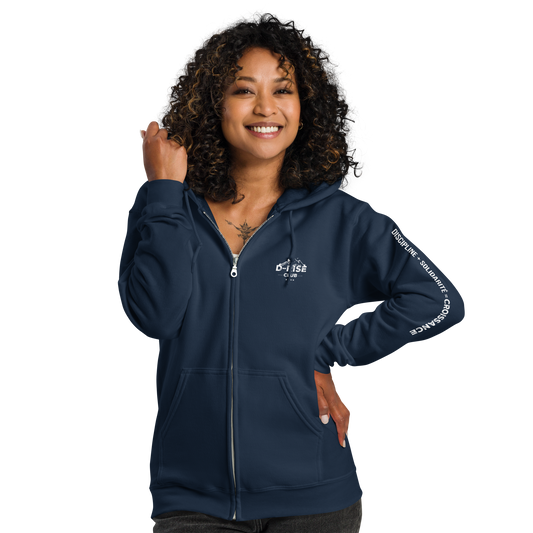 Sweat à Capuche Zippé D-RISE Club (Cimes Sauvages / Bleu Navy) + Accès PREMIUM – Discipline, Liberté, Transformation
